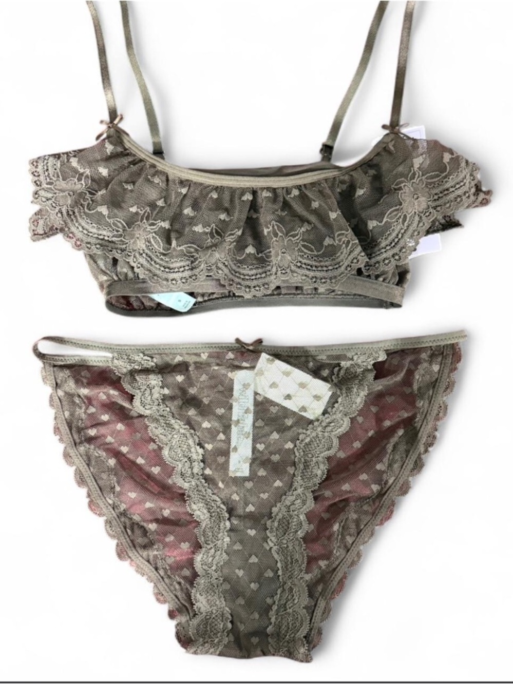 Lace Bralette & Bikini Set in brown